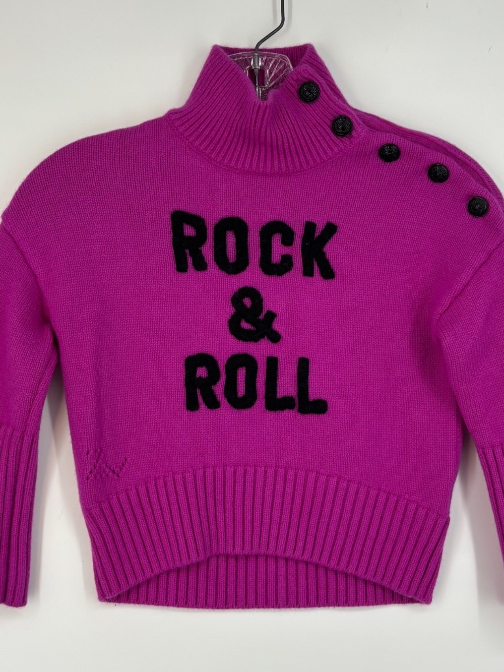 Zadig & Voltaire Girls Size 6 Mock Neck Sweater Magenta Pink Rock & Roll Buttons